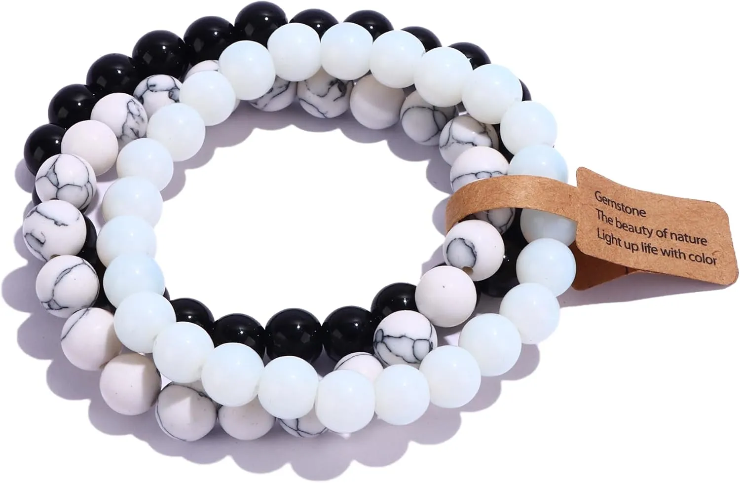 SONNYX 3PCS Crystal Stone Bracelets for Women Men Semi-Precious Gemstone Bracelets 8mm Round Beads Stretch Beaded Bracelet Jewelry