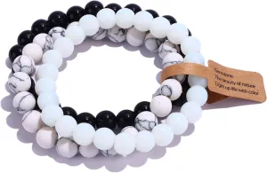 SONNYX 3PCS Crystal Stone Bracelets for Women Men Semi-Precious Gemstone Bracelets 8mm Round Beads Stretch Beaded Bracelet Jewelry
