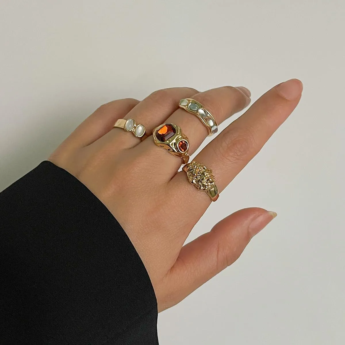Sora Tuki Chunky Gold Rings for Women Adjustable Dainty Silver Rings for Women Gold Stackable Thin Rings Bold Thick Statement Rings Silver Gold Plated Jewelry