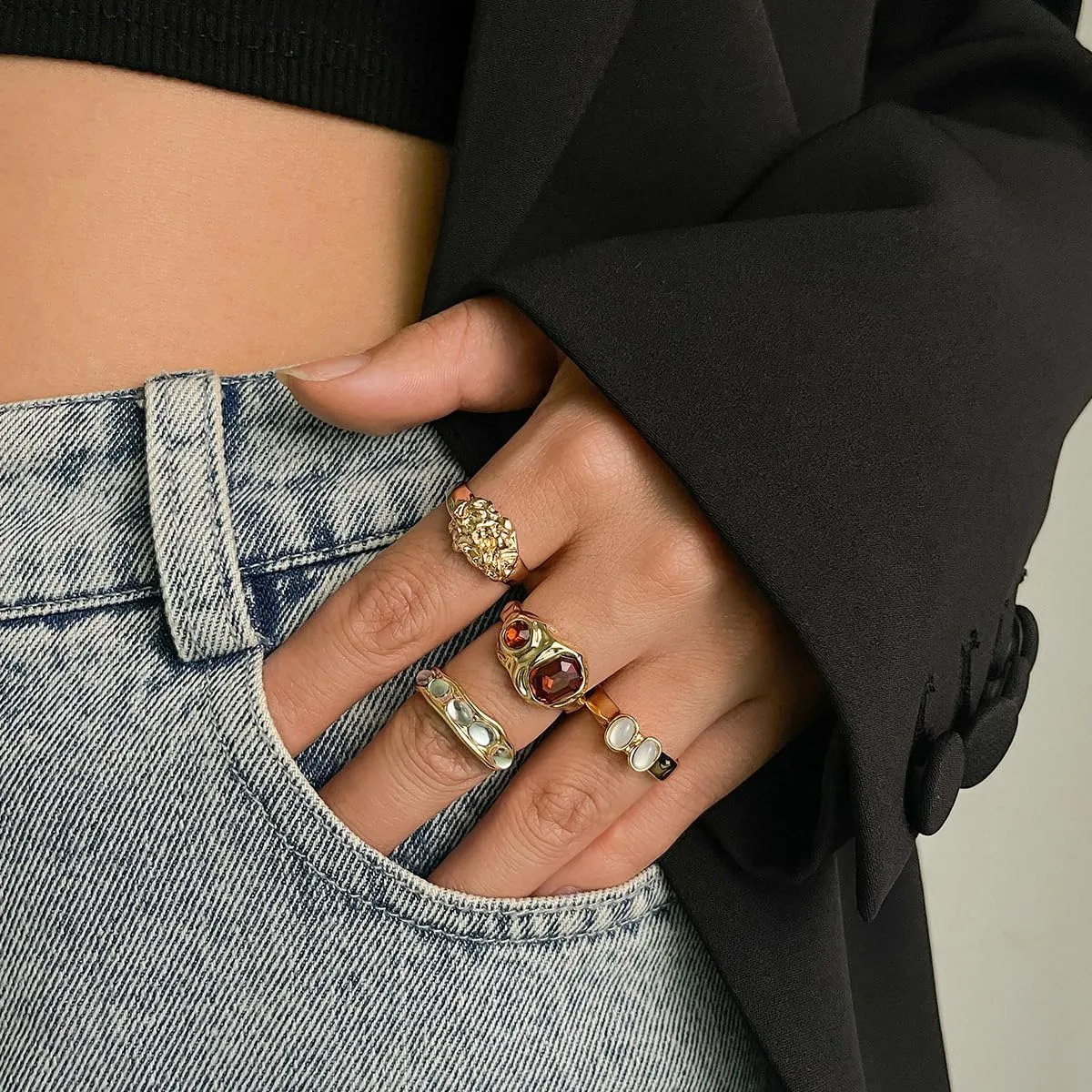 Sora Tuki Chunky Gold Rings for Women Adjustable Dainty Silver Rings for Women Gold Stackable Thin Rings Bold Thick Statement Rings Silver Gold Plated Jewelry