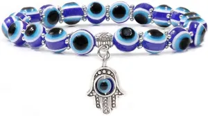 Soyzvteo Evil Eye Bead Bracelet Blue Eye Hamsa Beaded Charm Stretch Bracelet Hand of Fatima Turkish Lucky Evil Eye Bracelet Good Luck Protection Bracelet Jewelry