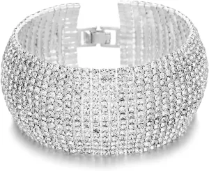 Sparkly Silver/Gold Rhinestone Bracelet for Women Chunky Bangle Bracelets Wedding Jewelry