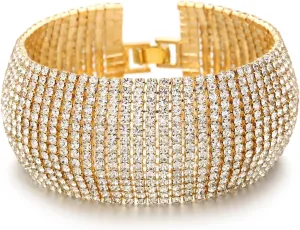 Sparkly Silver/Gold Rhinestone Bracelet for Women Chunky Bangle Bracelets Wedding Jewelry