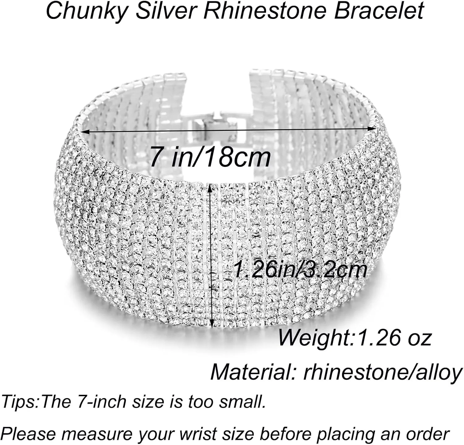 Sparkly Silver/Gold Rhinestone Bracelet for Women Chunky Bangle Bracelets Wedding Jewelry
