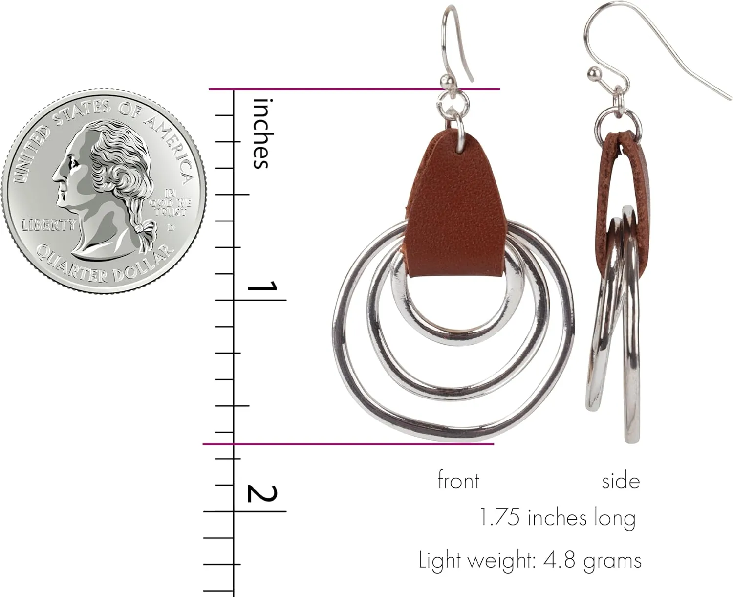 SPUNKYsoul 3 Circle Boho Earrings - Handmade, Lightweight 2-Inch Bohemian Dangle Earrings for Women - Trendy, Vintage, Unique Jewelry - Ideal for Weddings & Gifting