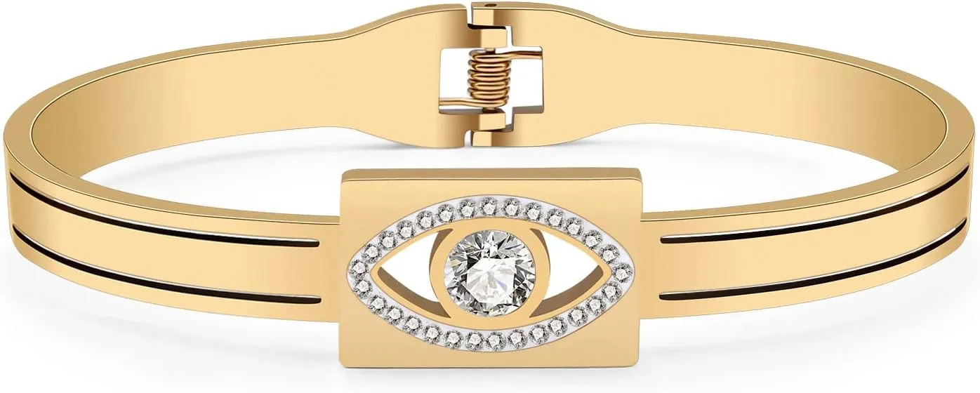 Stainless Steel Rhinestone Evil Eye Bracelets Bangle 18K Gold Bracelet for Women Crystal Jewelry Gifts