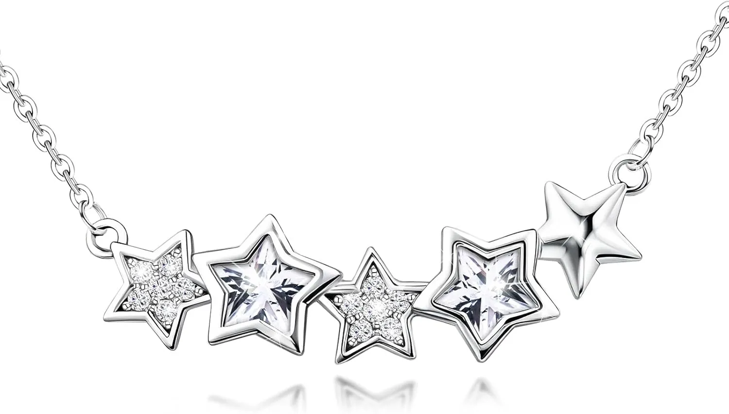 Star Necklace for Girls Women - Sterling Silver Adjustable Star-Shaped Pendant Necklace Cubic Zirconia Chain Hypoallergenic Minimalist Five Stars Charm Necklace for Teens Daughter Granddaughter Niece