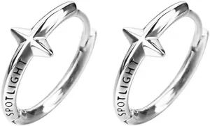 Star Small Hoop Earrings for Men Women Silver Stainless Steel Engraved Simple Kpop Aesthetic Edgy Cross Huggie Small Hoop Earrings Lightweight Jewelry Sensitive Ears Easy Clasp