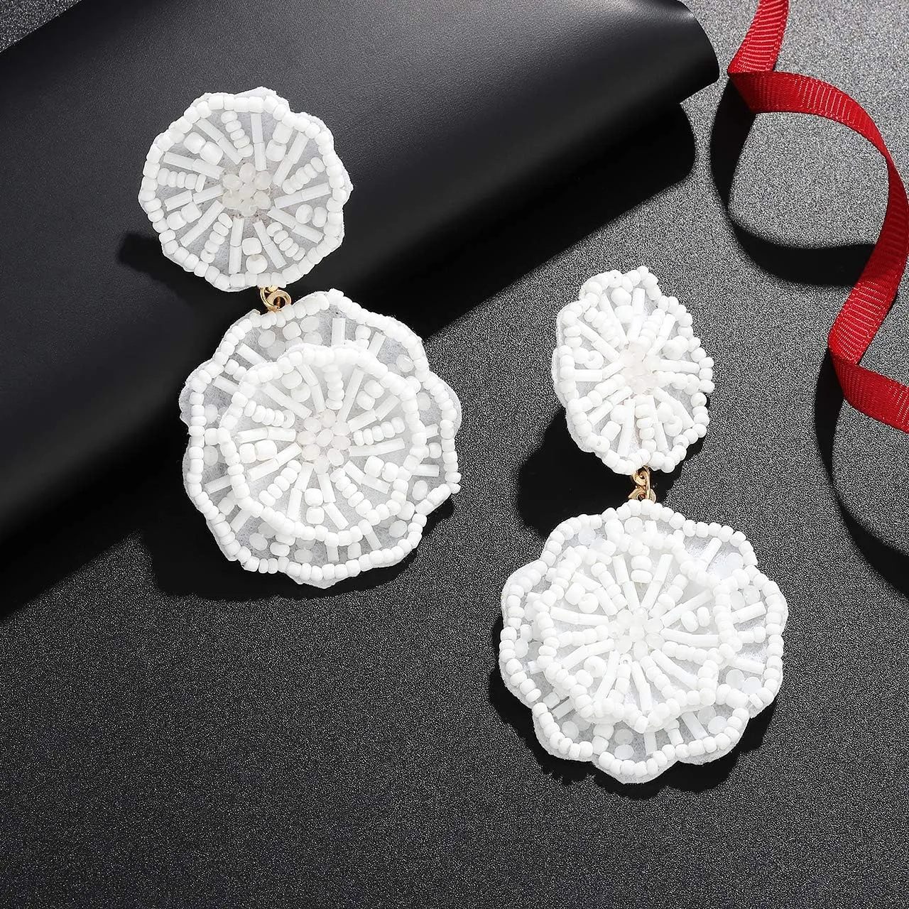 Statement Beaded Drop Earrings for Women Layered Bead Dangle Earrings