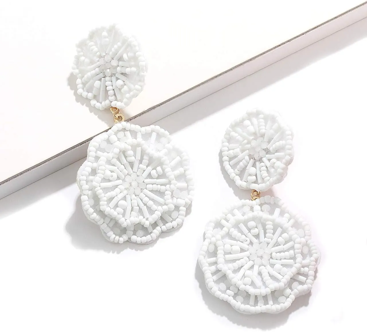 Statement Beaded Drop Earrings for Women Layered Bead Dangle Earrings