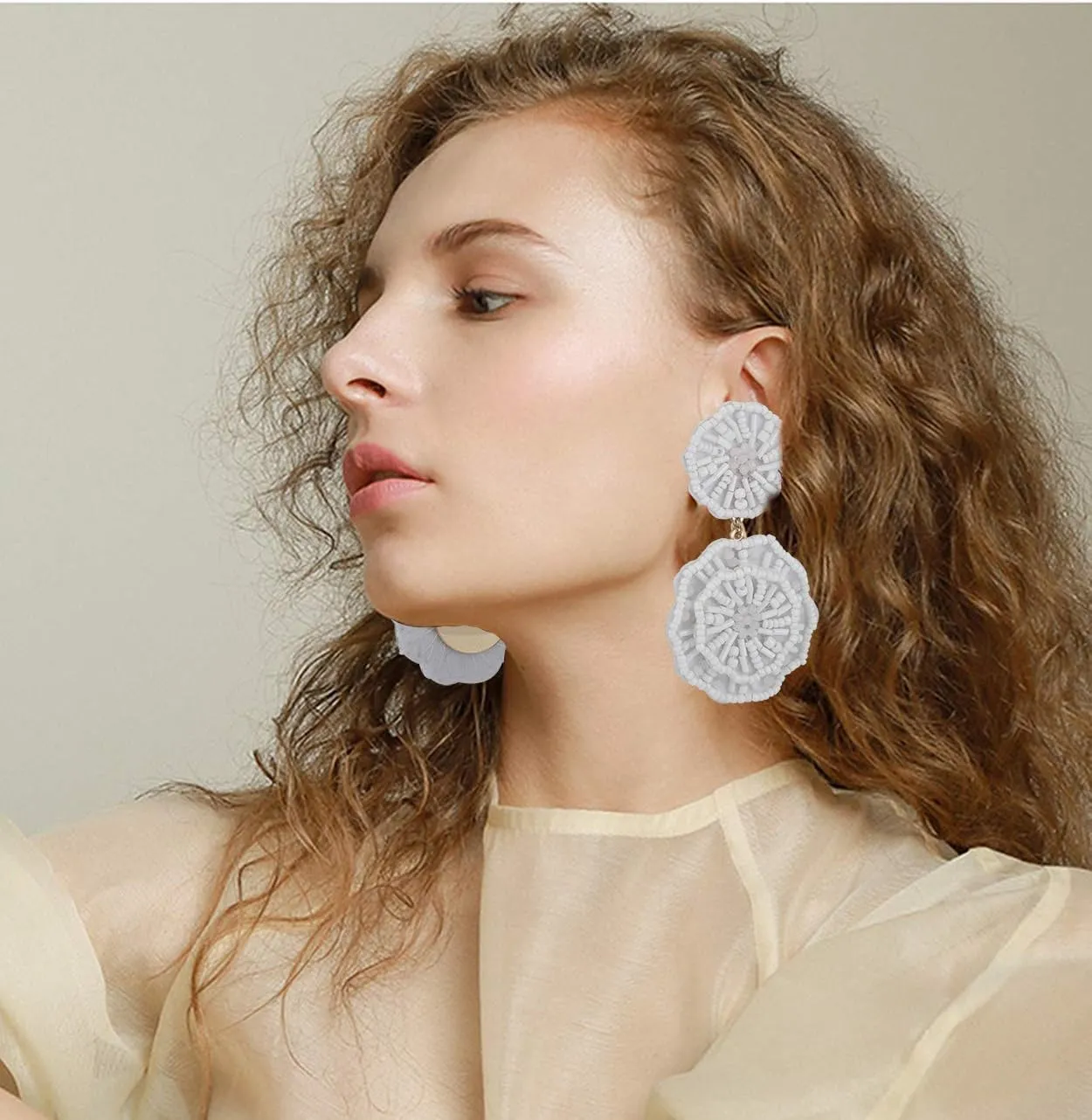 Statement Beaded Drop Earrings for Women Layered Bead Dangle Earrings