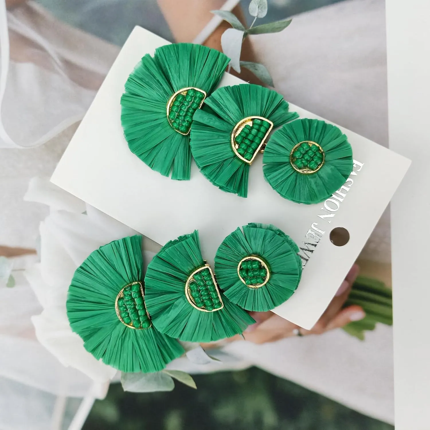 Statement Earrings Beaded Raffia Palm Bohemian Drop Dangle Earrings for women
