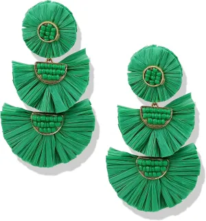 Statement Earrings Beaded Raffia Palm Bohemian Drop Dangle Earrings for women