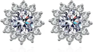 Sterling Silver Plated Platinum Sunflower Stud Earrings, Delicate 2 Ct D-Color Moissanite Charming Jewelry Gifts for Women