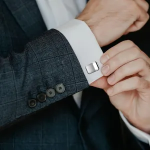 Sterling Silver Rectangle Edgy Gloss Cufflinks for Men - Luxury Men's Cuff Links With Elegant Gift Box - Crafted With .925 Sterling Silver - Suitable for All Occasions