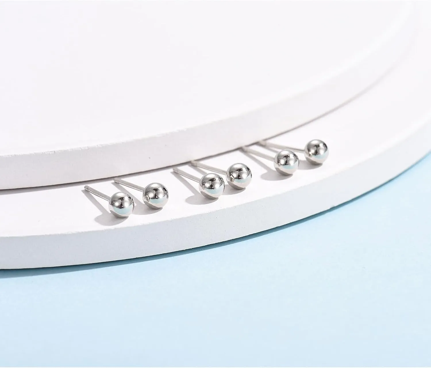 Sterling Silver Round Ball Stud Earrings for Women Men, 3 Pairs Hypoallergenic Small Tiny Stud Earring Set (Diameter 2/3/4mm)