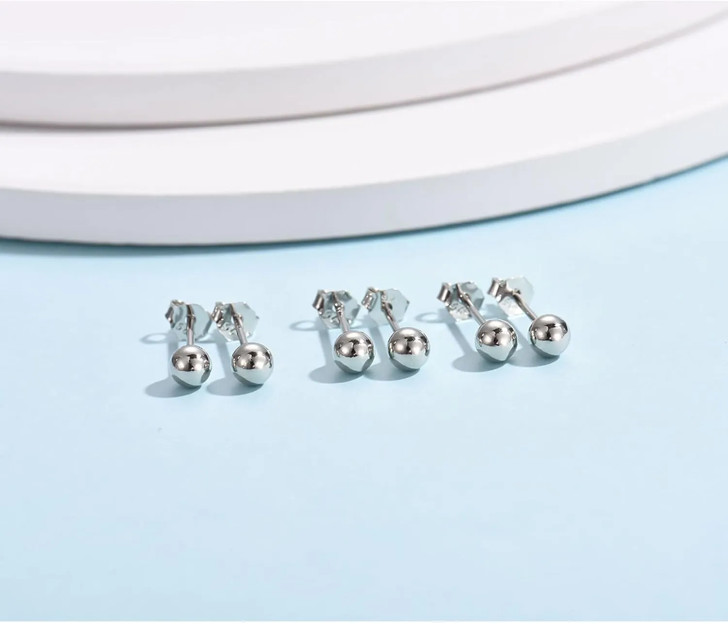Sterling Silver Round Ball Stud Earrings for Women Men, 3 Pairs Hypoallergenic Small Tiny Stud Earring Set (Diameter 2/3/4mm)