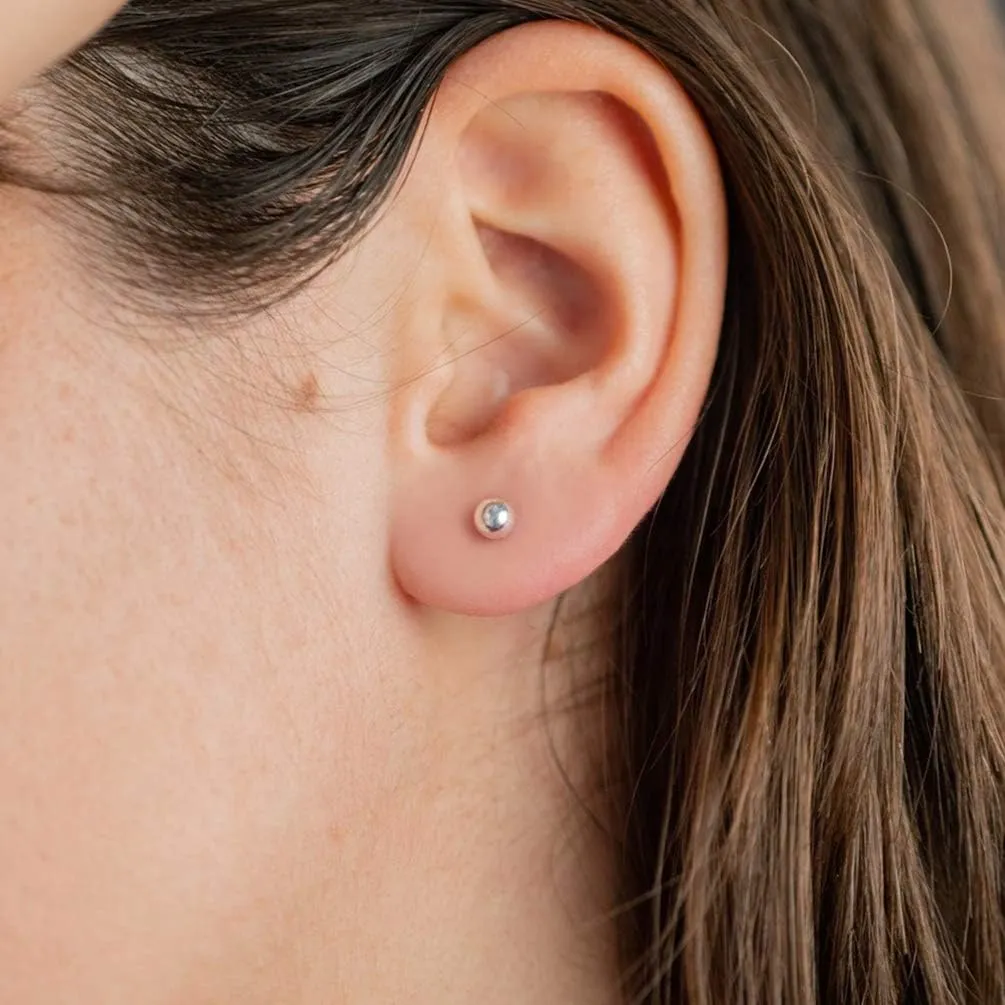 Sterling Silver Round Ball Stud Earrings for Women Men, 3 Pairs Hypoallergenic Small Tiny Stud Earring Set (Diameter 2/3/4mm)