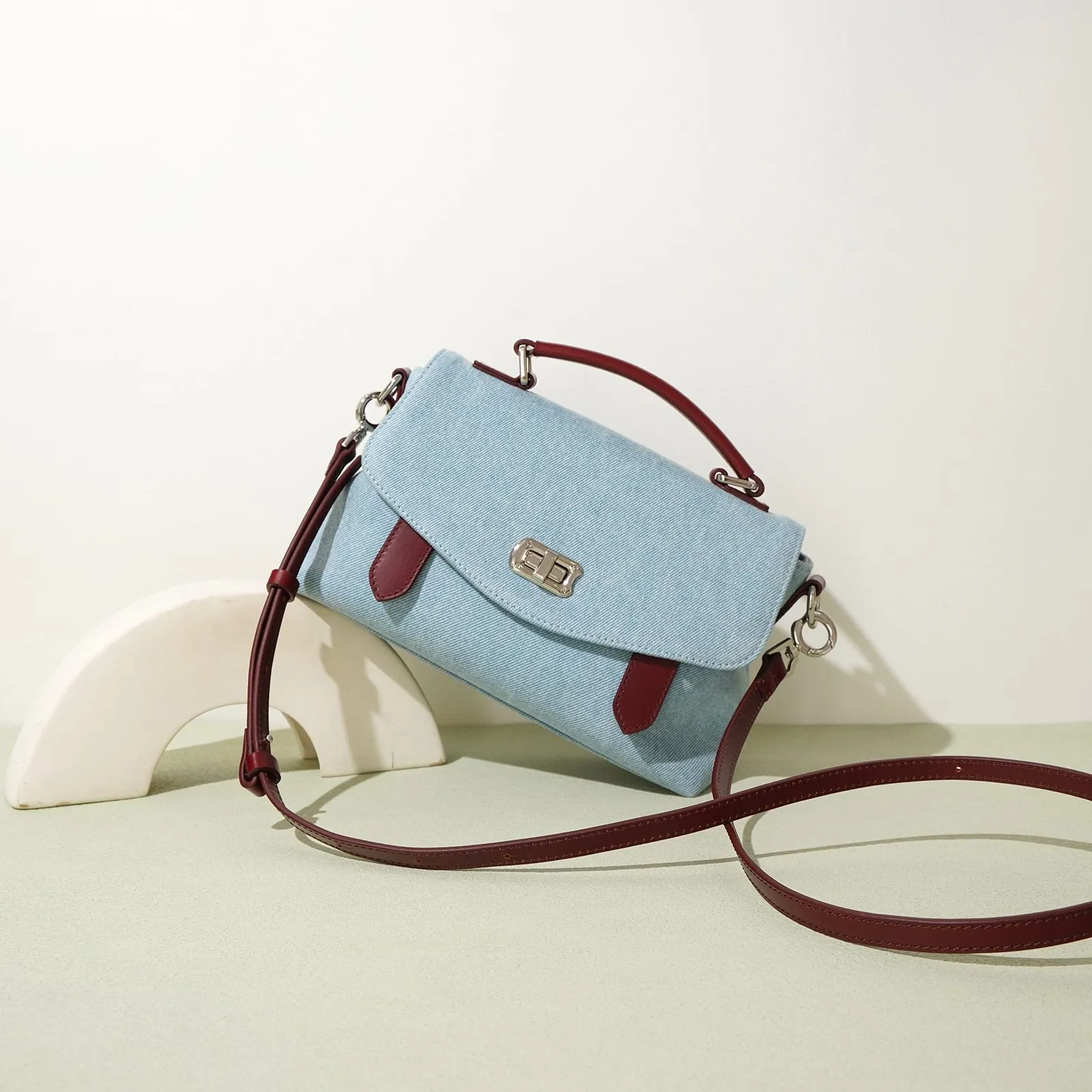 Summer Denim & Leather Women’s Briefcase-Style Shoulder Bag - Lightweight Fashion Tote