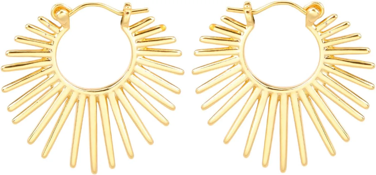 Sunburst-Style Hinged Hoop Earrings Trendy Statement Chunky Textured Huggie Earrings