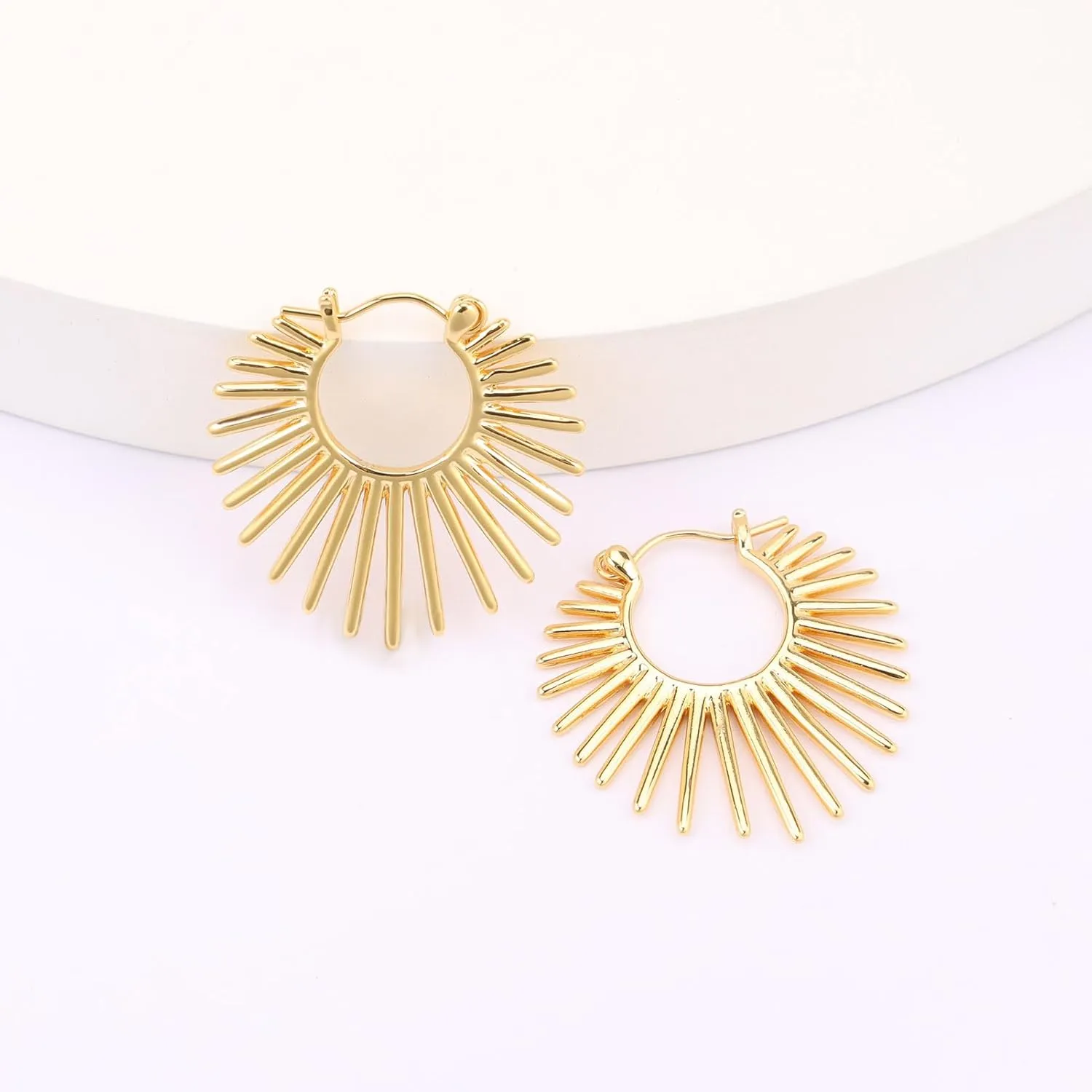 Sunburst-Style Hinged Hoop Earrings Trendy Statement Chunky Textured Huggie Earrings