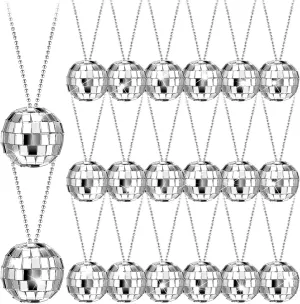 Sureio 20 Pcs Mirror Disco Ball Necklaces Silver Hanging Balls Ornament 70s Disco Party Necklaces Mini 70s Jewelry Party Favor Decoration Costume Accessories for Dance Supplies(1.97 Inch)