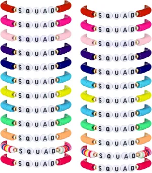 Sureio 24 Pcs Colorful Friendship Bracelets Letter Heart Smile Bracelets Surfer Bracelets Stretch Beaded Kids Bracelet for Girls Women Back to School Tween Girl Party Favors