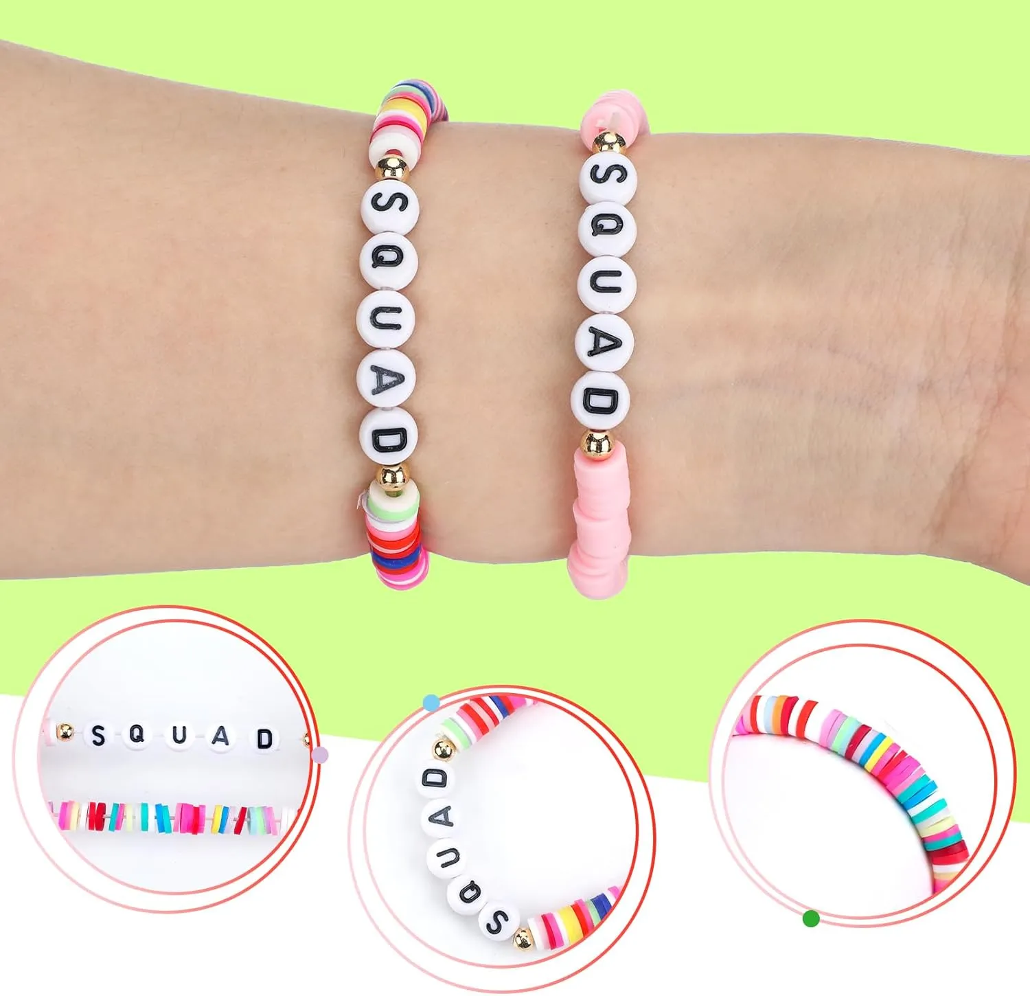 Sureio 24 Pcs Colorful Friendship Bracelets Letter Heart Smile Bracelets Surfer Bracelets Stretch Beaded Kids Bracelet for Girls Women Back to School Tween Girl Party Favors