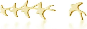 Swallow Bird Sterling Silver Earrings for Women Girls Cute Hummingbird Cuff Wrap Crawler Climber Stud Earrings Asymmetrical Brushed Animal Post Pin Delicate Piercing Ear Jewelry (Gold-Toned)