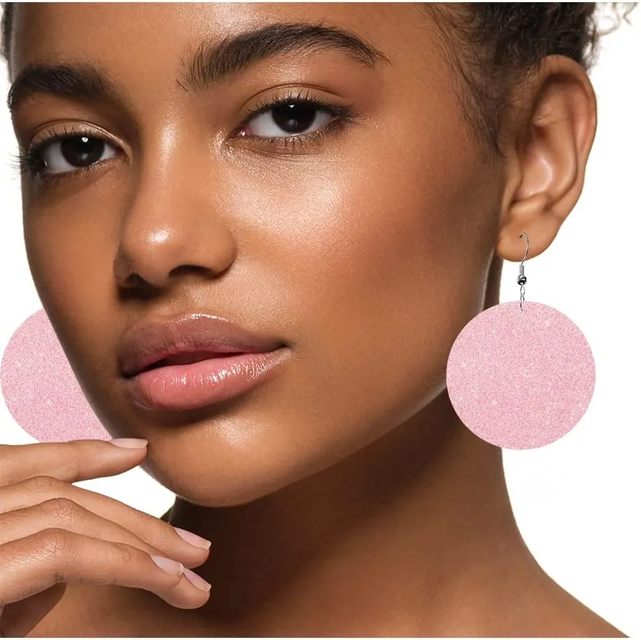 Swono Color Watercolor Round Faux Leather Earrings for Women Abstract Art Magic Cloud Romance Simple Delicate Lightweight Double-Side Printed Drop Dangle Earring for Birthday Party Gift