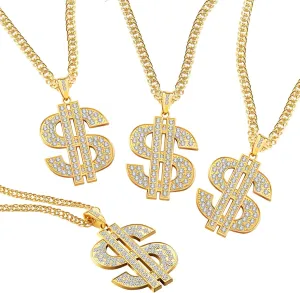 Tatuo 4 pcs fake Dollar Necklace Men gold Dollar Money Chains Hip Hop Chain Necklace Pendant for 70s 80s 90s Costume Accessories