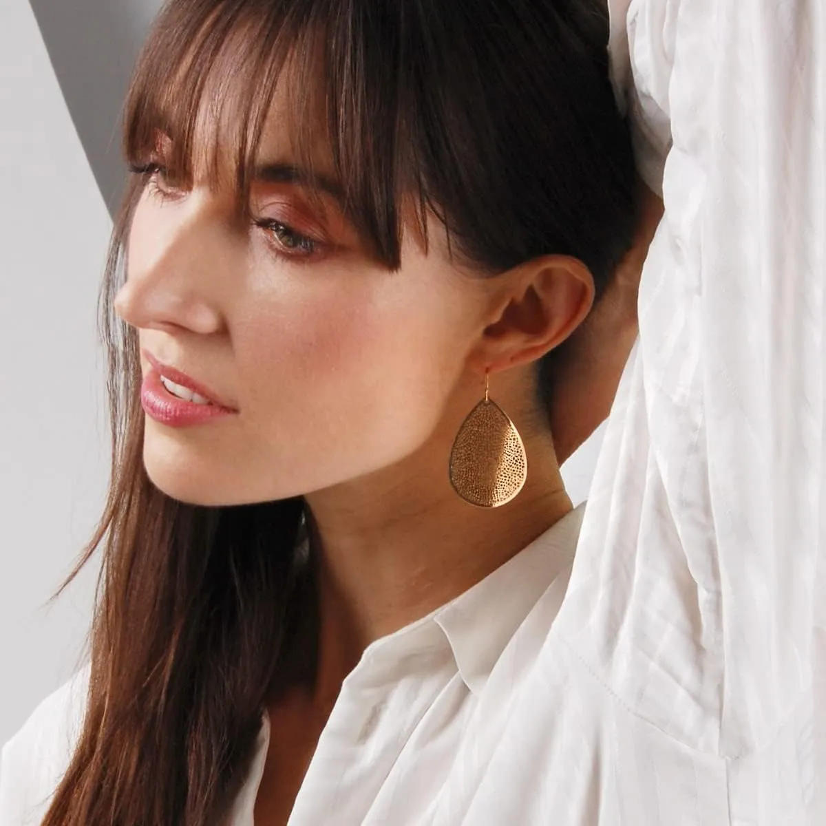 Teardrop Dangle Earrings for Women - Gold, Rose, or Silver Tone Delicate Lightweight Filigree Statement Earrings