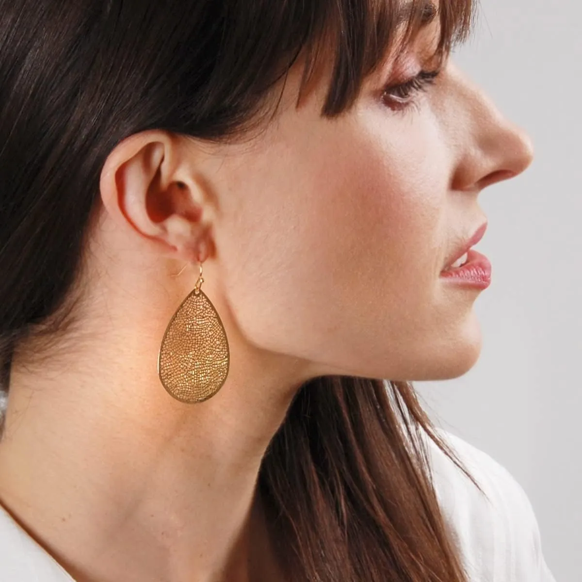 Teardrop Dangle Earrings for Women - Gold, Rose, or Silver Tone Delicate Lightweight Filigree Statement Earrings
