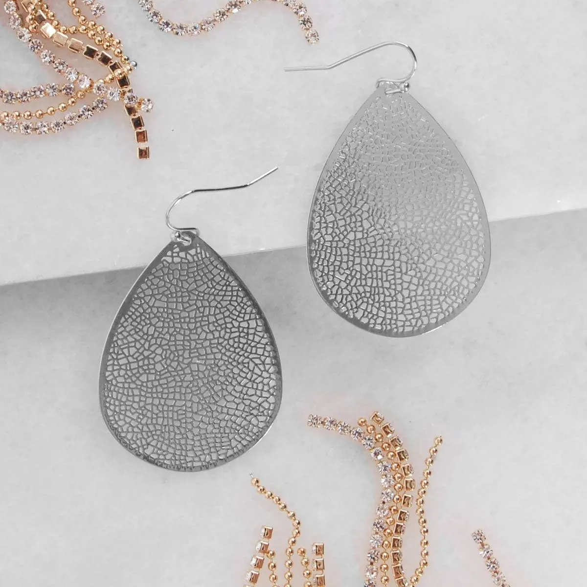 Teardrop Dangle Earrings for Women - Gold, Rose, or Silver Tone Delicate Lightweight Filigree Statement Earrings