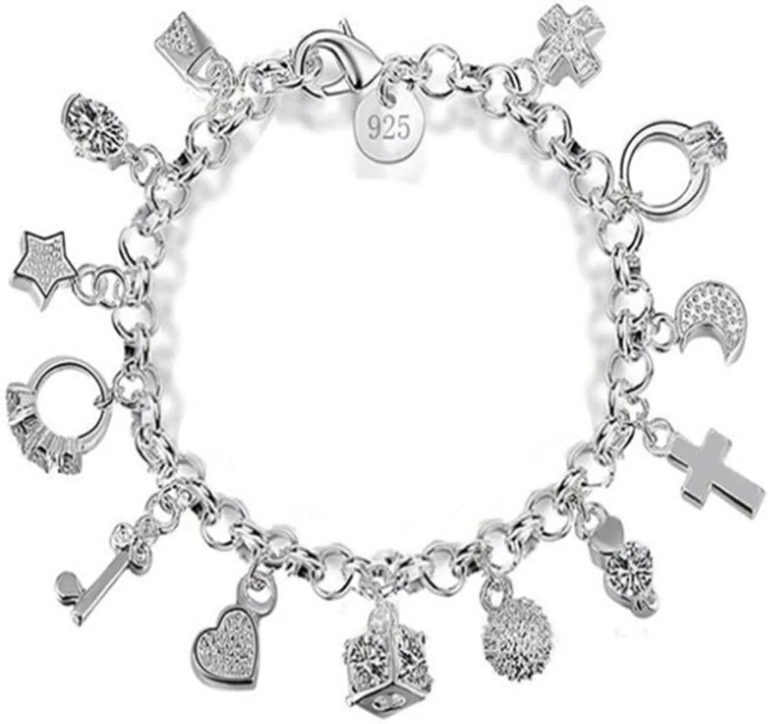 Thirteen Hanging Pieces Bracelet S925 Sterling Silver Link Bracelet Thirteen Hanging Charm Bracelets for Women