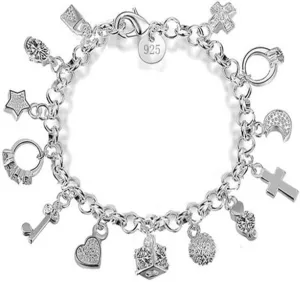 Thirteen Hanging Pieces Bracelet S925 Sterling Silver Link Bracelet Thirteen Hanging Charm Bracelets for Women