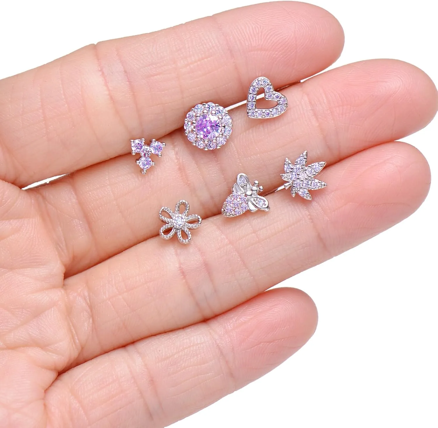 Tornito 16Pcs Nose Stud Rings L Screw Shaped Nose Ring Flower Snake Butterfly Heart Eye CZ Dangle Nose Rings Stud Body Piercing Jewelry for Women Men 20G Silver Pink Tone