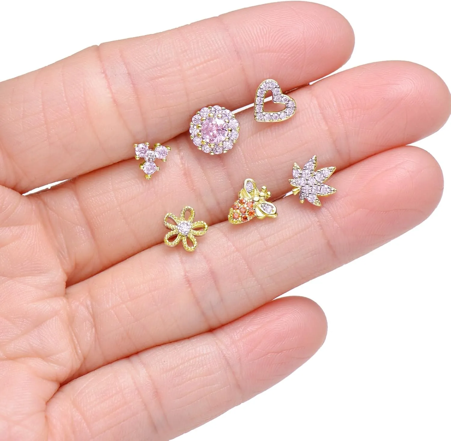 Tornito 16Pcs Nose Stud Rings L Screw Shaped Nose Ring Flower Snake Butterfly Heart Eye CZ Dangle Nose Rings Stud Body Piercing Jewelry for Women Men 20G Silver Pink Tone