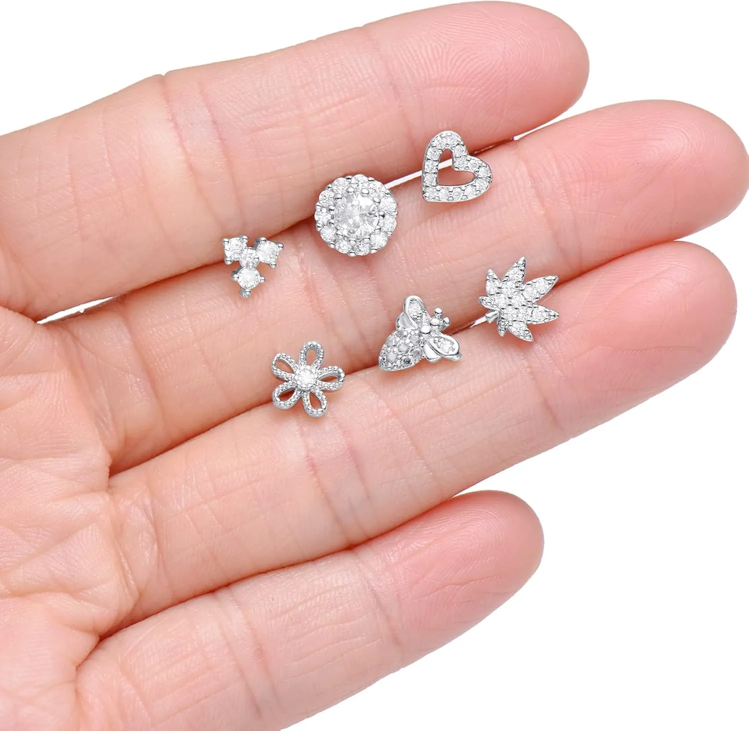Tornito 16Pcs Nose Stud Rings L Screw Shaped Nose Ring Flower Snake Butterfly Heart Eye CZ Dangle Nose Rings Stud Body Piercing Jewelry for Women Men 20G Silver Pink Tone