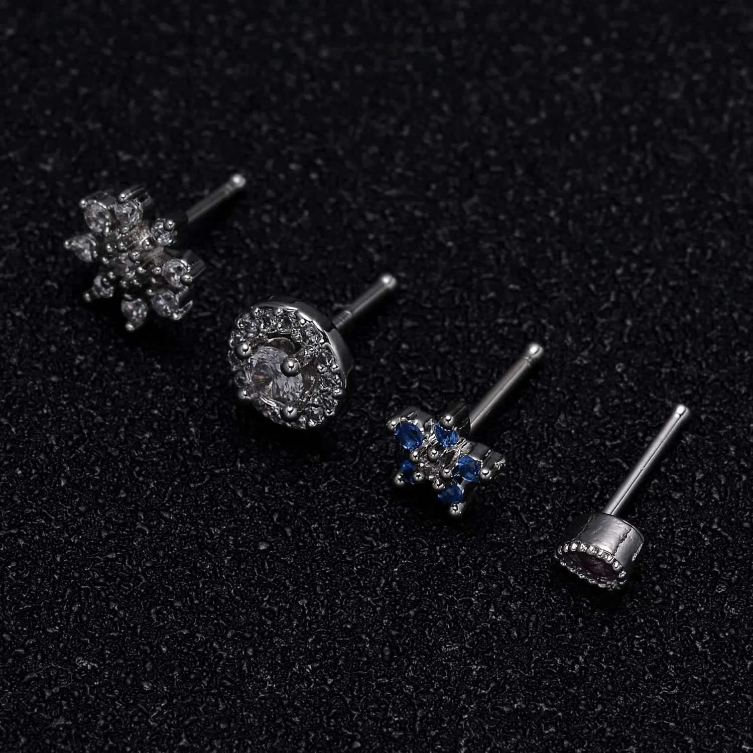 Tornito 9Pcs Nose Rings Stud L Bone Screw Shaped Nose Ring Flower CZ Snowflake Butterfly Screw Nose Stud Body Piercing Jewelry for Women Men 20G Silver Gold Rose Gold Tone