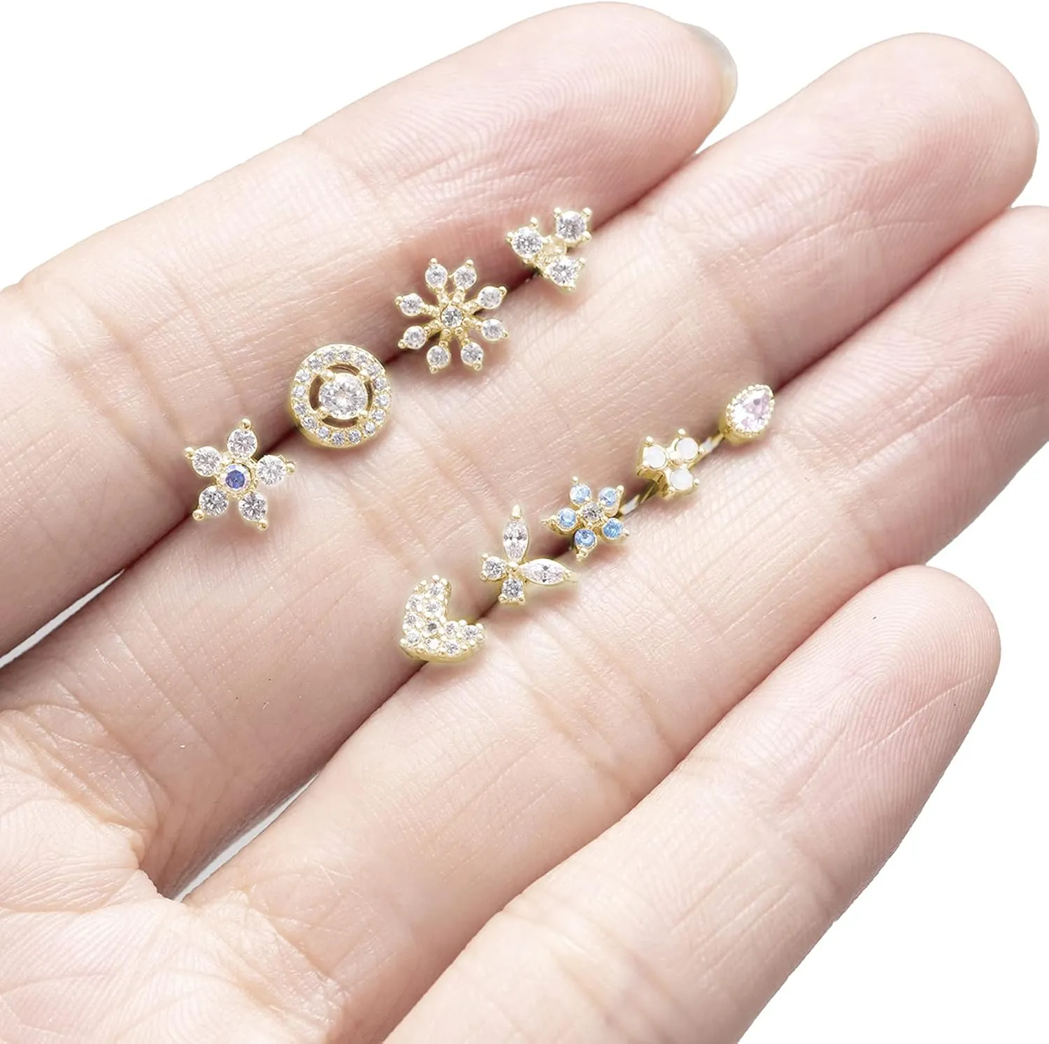 Tornito 9Pcs Nose Rings Stud L Bone Screw Shaped Nose Ring Flower CZ Snowflake Butterfly Screw Nose Stud Body Piercing Jewelry for Women Men 20G Silver Gold Rose Gold Tone
