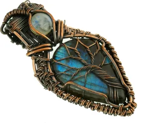 Tree of Life Labradorite & Rainbow Moonstone Gemstone Pendant - Copper Wire Wrapped Jewelry - 20" Natural Labradorite Necklace | Gifts for Women