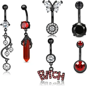 Trendy Belly Button Rings 14G Stainless Steel Navel Rings  Dainty, Dangling & Bold Styles Belly Button Piercing for Summer Red 6pcs