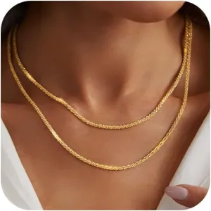 Trendy Gold Necklace for Woman Layered Pendant Colorfast Shiny Choker Hypoallergenic Gold Necklace Jewelry for Woman Gift