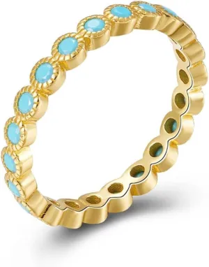 Turquoise Stackable Ring for Women Girls Thin Blue Stone Stacking Statement Knuckle Band Rings Western Turquoise Comfort Fit Simple Gold Plated Boho Wedding Promise Christmas Birthday Jewelry Gift