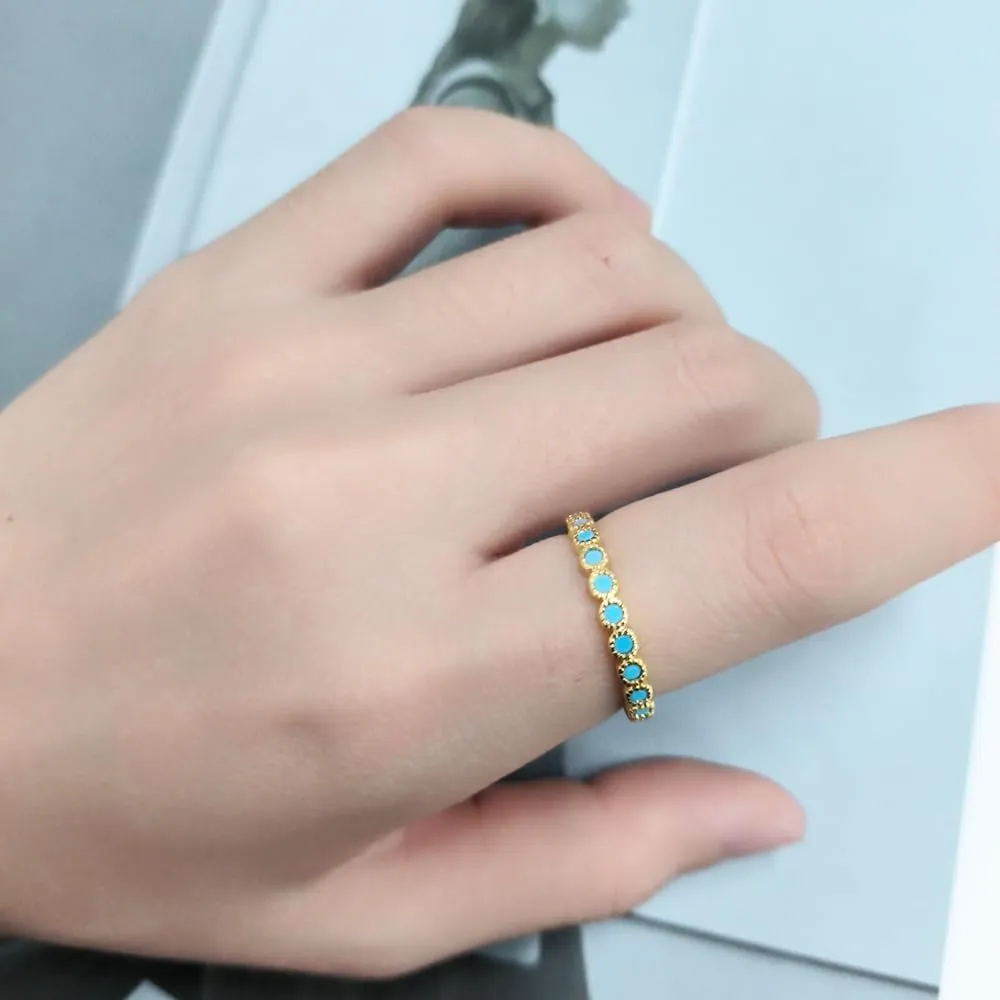 Turquoise Stackable Ring for Women Girls Thin Blue Stone Stacking Statement Knuckle Band Rings Western Turquoise Comfort Fit Simple Gold Plated Boho Wedding Promise Christmas Birthday Jewelry Gift