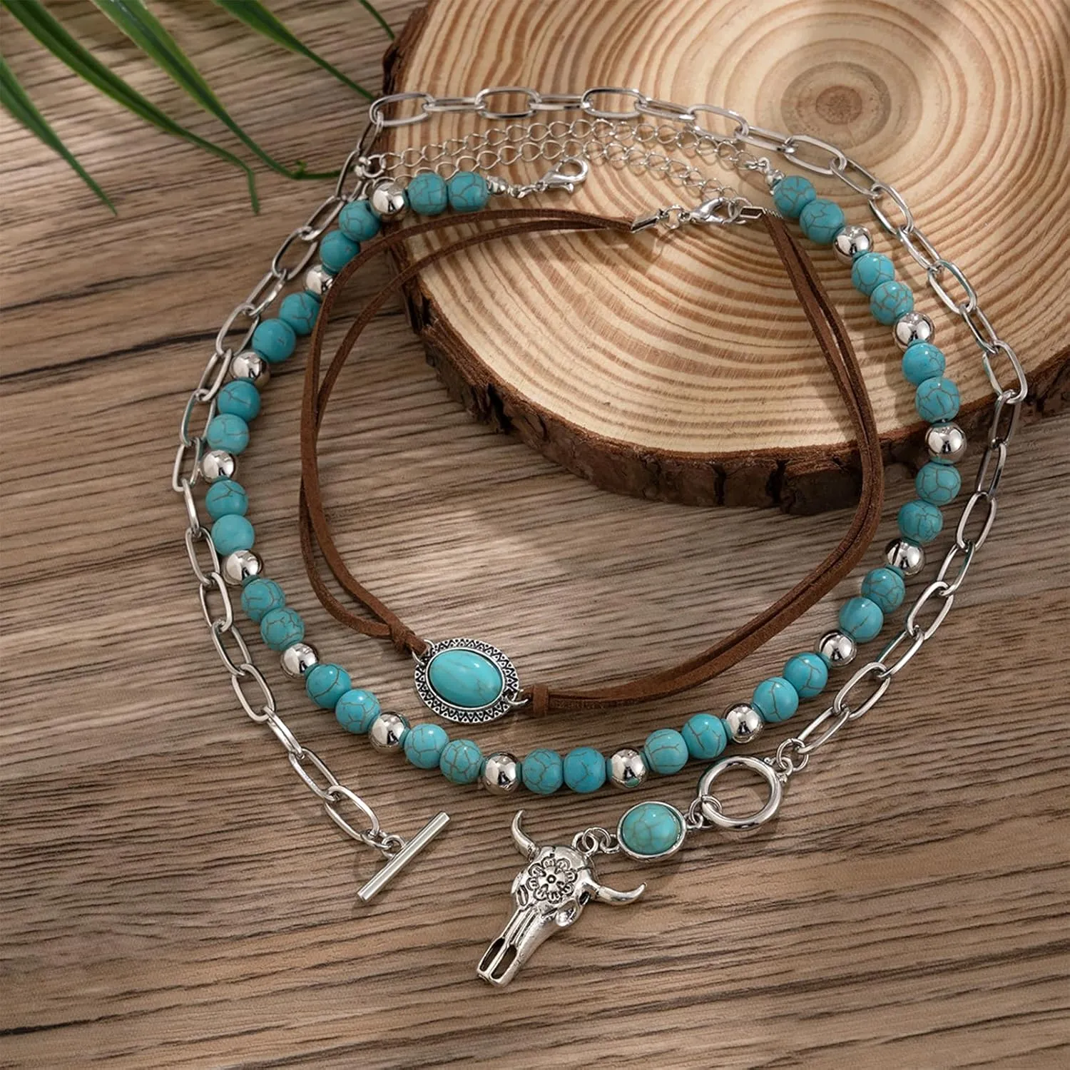 Turquoise Western Necklace for Women - Handmade Boho Southwest Jewelry Accessory with Adjustable Cord Chain, Lightweight Layering Pendant for Cowgirl Fashion