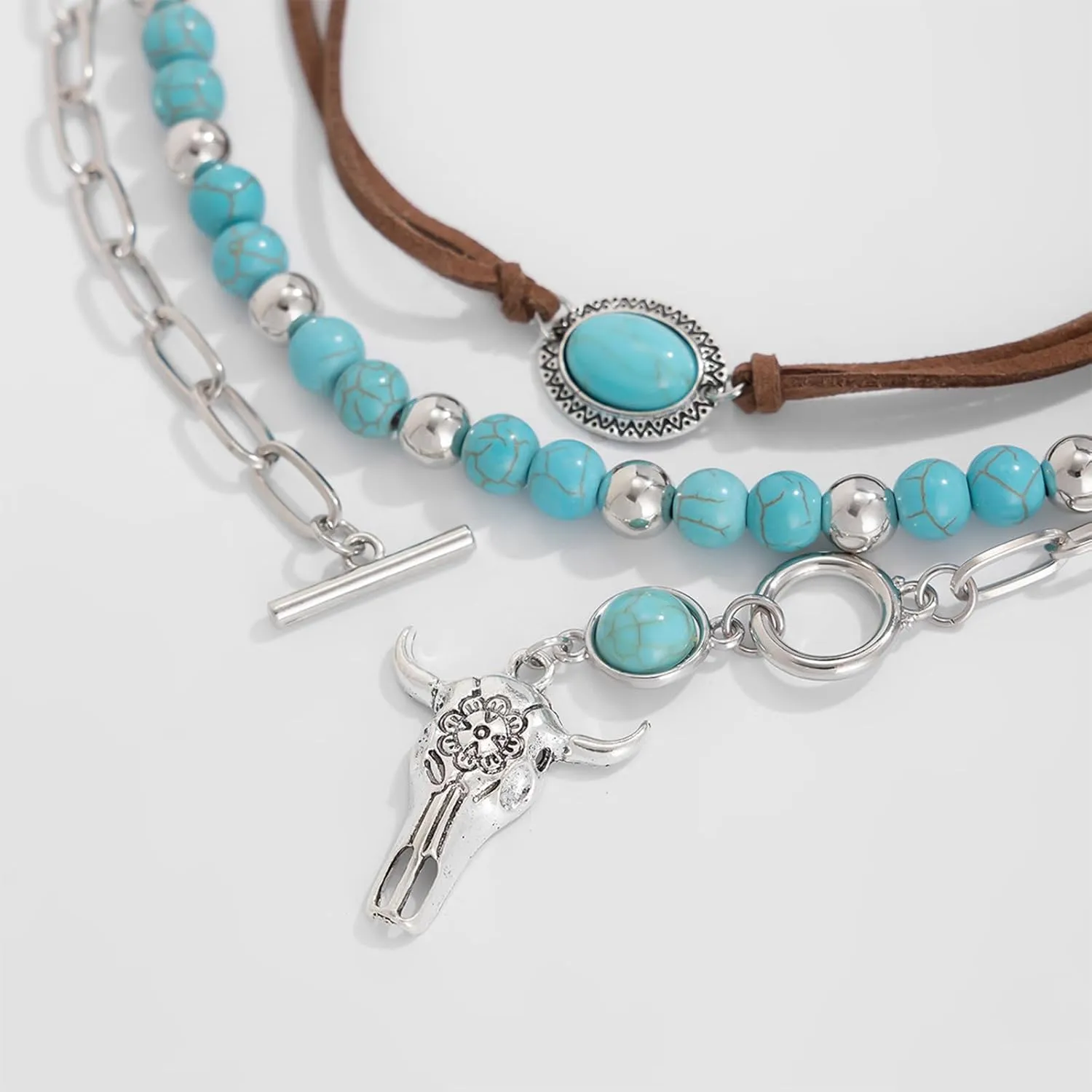 Turquoise Western Necklace for Women - Handmade Boho Southwest Jewelry Accessory with Adjustable Cord Chain, Lightweight Layering Pendant for Cowgirl Fashion