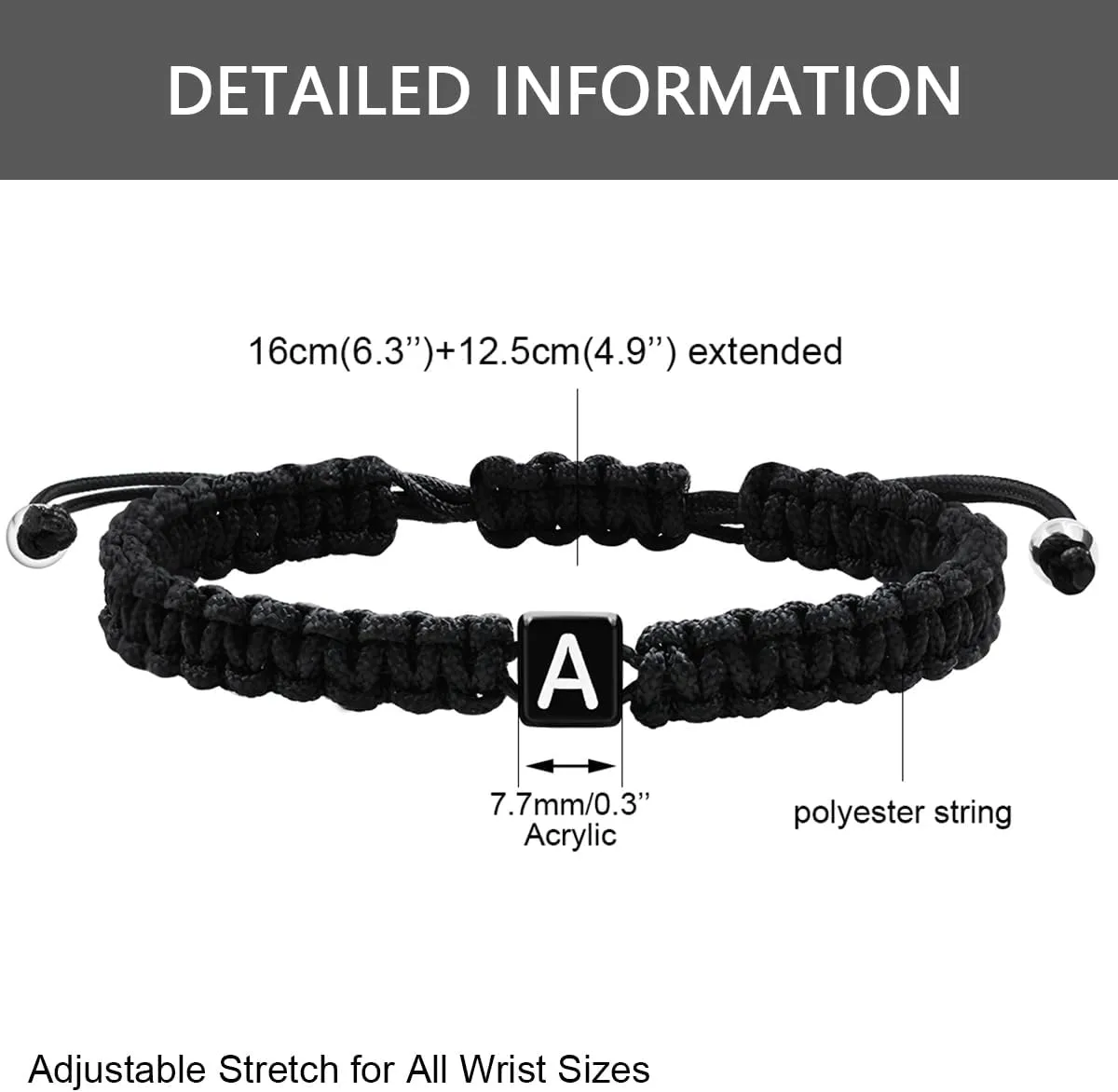 Uloveido Letter A-Z Black String Bracelets for Women and Men, Adjustable Handmade Braided Woven Cuff Surfer Beach Wrap Bracelet Friendship