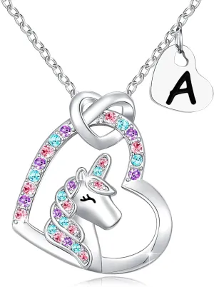 UNGENT THEM Silver Unicorn Letter Initial Necklaces for Girls Birthday Christmas Valentines Day Gifts